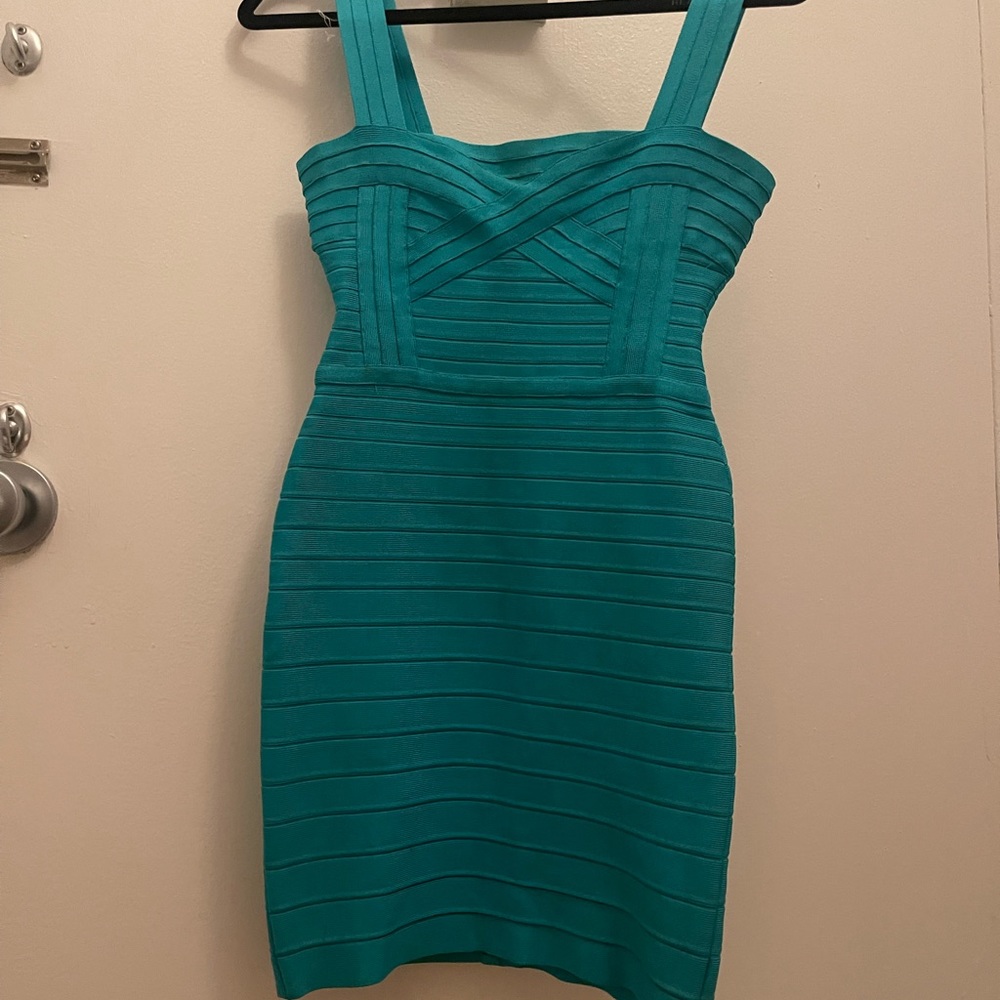 Herve ledger turquoise bandage dress